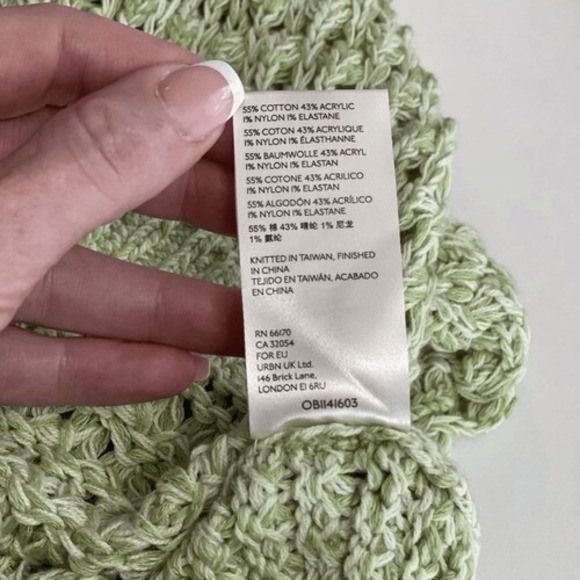 Free People Coconut Open Knit V-Neck Chunky Crochet Sweater Kiwi Cream Size L - Picture 10 of 10